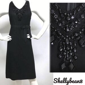 VERA WANG LAVENDER Label Black Beaded Wool Sheath Cocktail Party Dress LBD 8